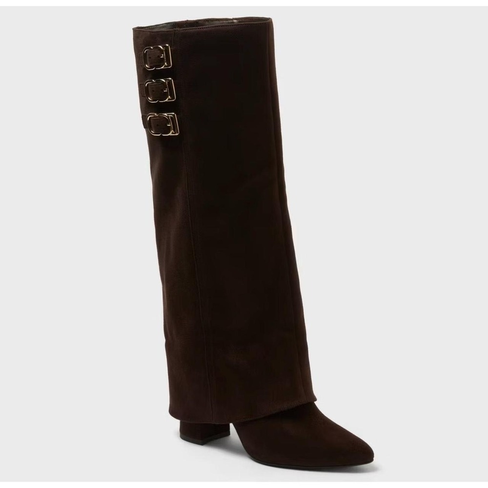 Chocolate Buckle Tall Boots A New Day Tambra Pointed Toe Size 7.5 NWT